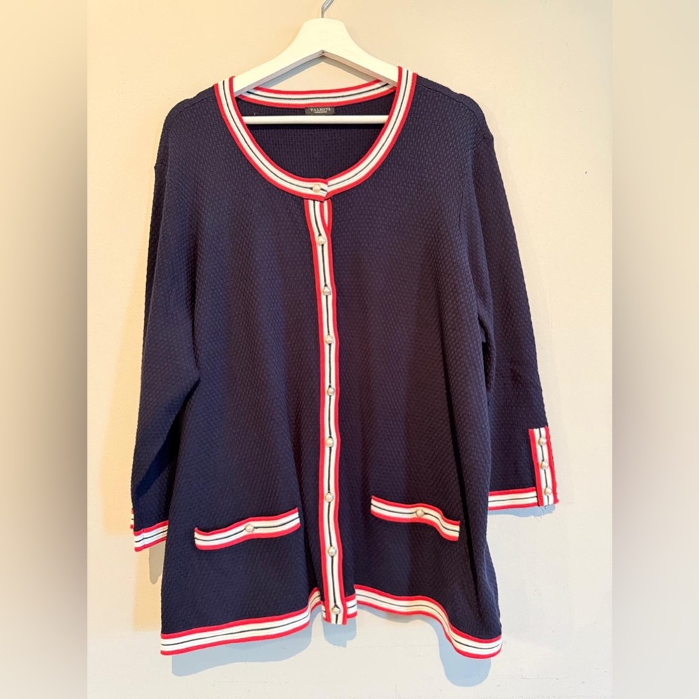 NEW TALBOTS TEXTURED TIPPED CARDIGAN Nautical Women Plus Office Casual 3Xp
